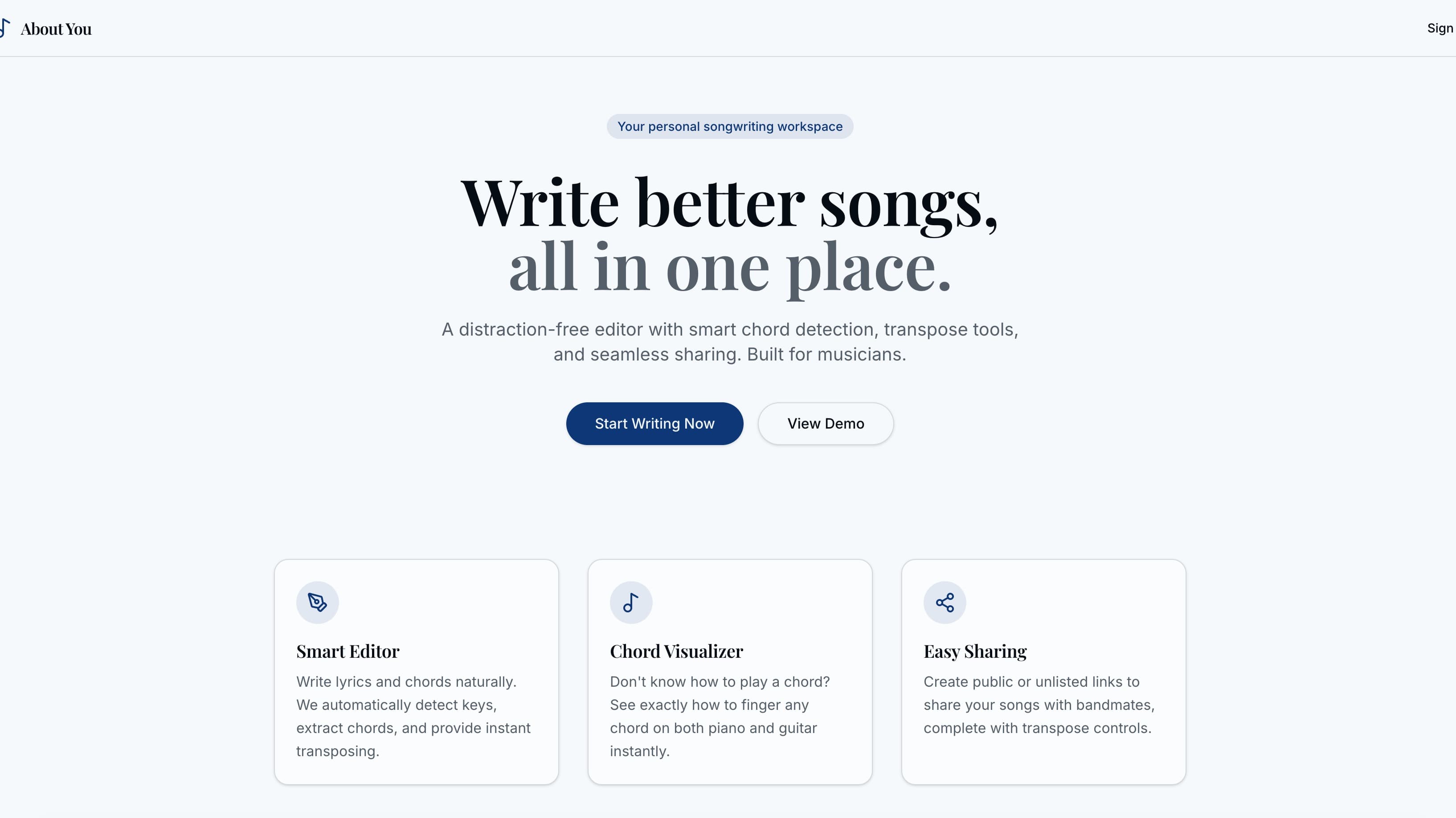 About You - Songwriting Workspace